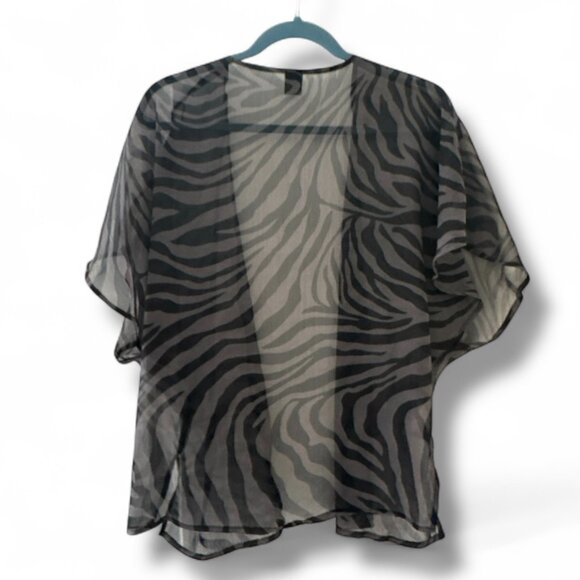 Betsey Johnson Gray Black Zebra Print Sheer Short Kimono OSFA Y2K Dark Boho - Picture 2 of 13
